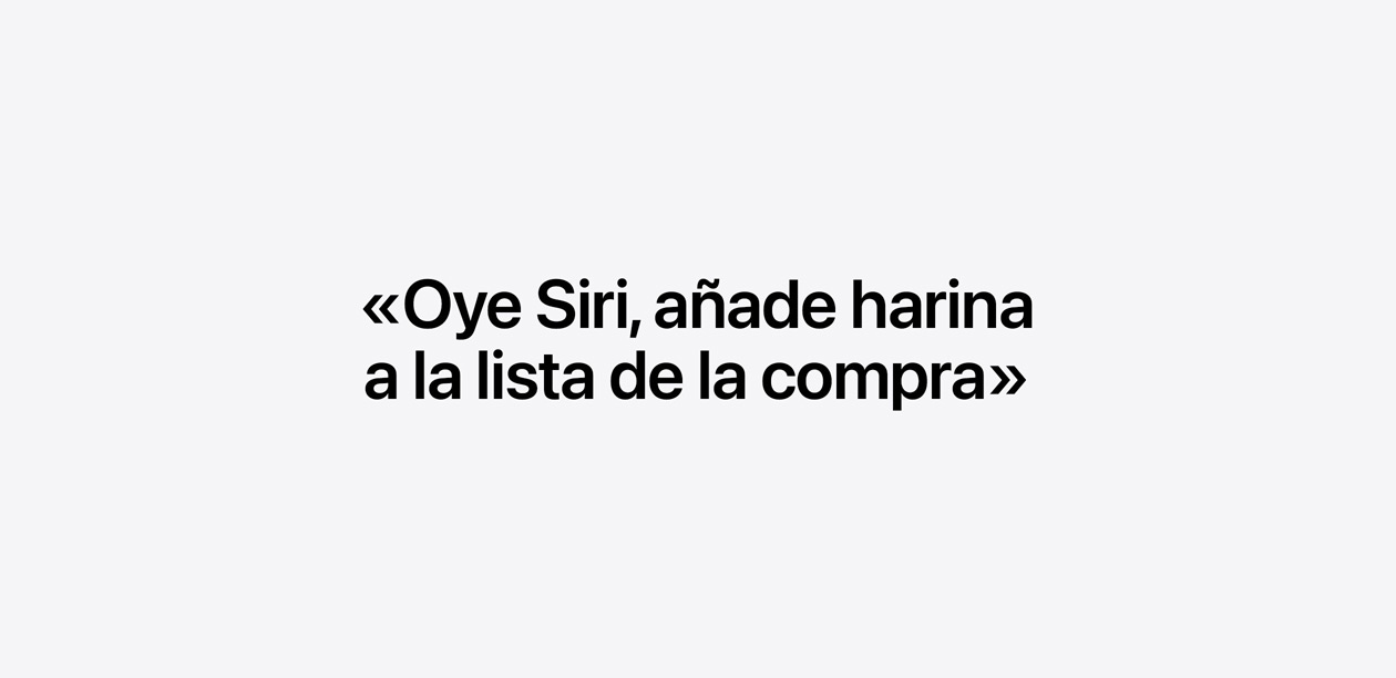 El texto dice: Oye Siri, añade harina a la lista de la compra