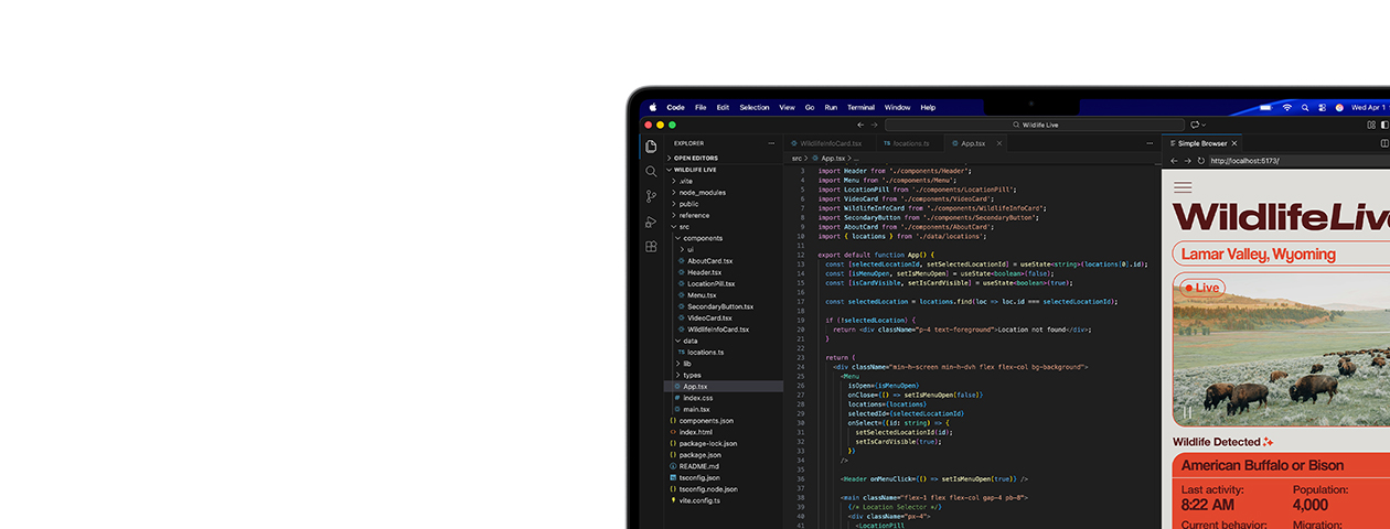 在 Mac 上運行的編程工具 Code，以及 app 預覽