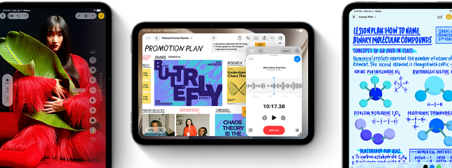 iPad minik elölnézetből, kijelzőjükön több alkalmazással