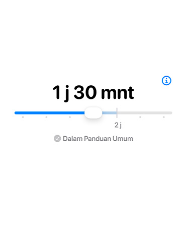 Layar yang menampilkan fitur Alokasi Waktu dengan bar yang dapat disesuaikan untuk waktu yang dialokasikan.