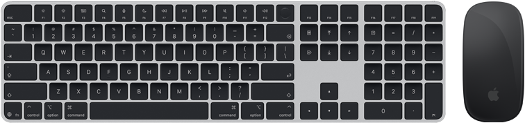 Skats no augšas uz Magic Keyboard ar Touch ID un Magic Mouse