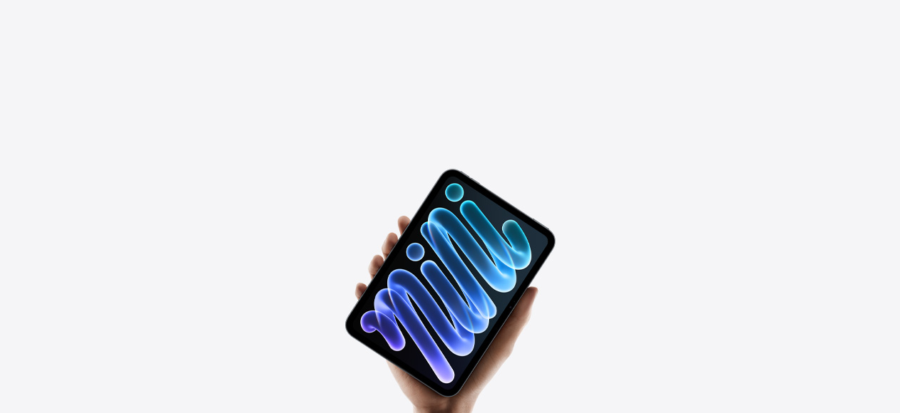 iPad mini, black, held in hand