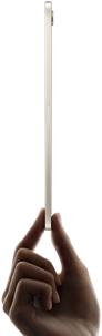 iPad mini, held in hand, side view, thin and lightweight design