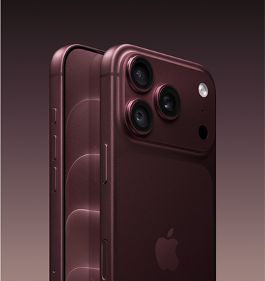 جهاز iPhone 18 Pro، لون عنّابي، زاوية جانبية، جزء من الجهة الخارجية الأمامية، تصميم كله شاشة، زر الإجراءات، زرّا رفع/خفض الصوت، جهاز iPhone 18 Pro، لون عنّابي، زاوية جانبية، الجهة الخارجية الخلفية كاملة، نظام كاميرا 48MP Pro Fusion، شعار Apple في الوسط، الزر الجانبي، زر التحكم في الكاميرا