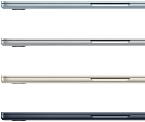 الجزء الجانبي الخارجي لأربعة أجهزة MacBook Air يبيّن أربعة ألوان مختلفة
