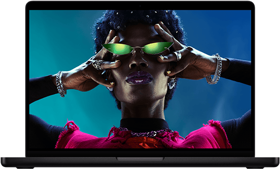 صورة لجهاز MacBook Pro مقاس 14 إنش تظهر شاشة ريتنا ليكويد XDR