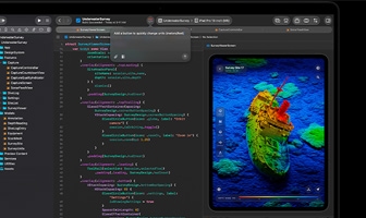MacBook Pro screen showing AI-assistant integration within Xcode