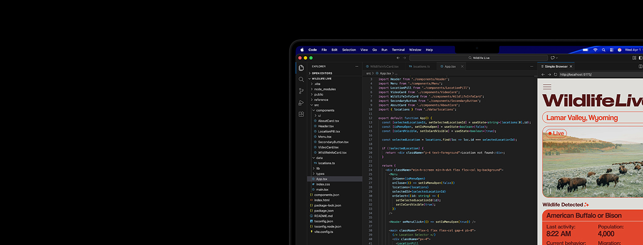 在 Mac 上運行的編程工具 Code，以及 app 預覽