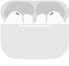 Desenho dos AirPods Pro 3 dentro do estojo de recarga MagSafe (USB-C), parte externa arredondada, indicador LED de energia, tampa do estojo aberta e medidas em milímetros