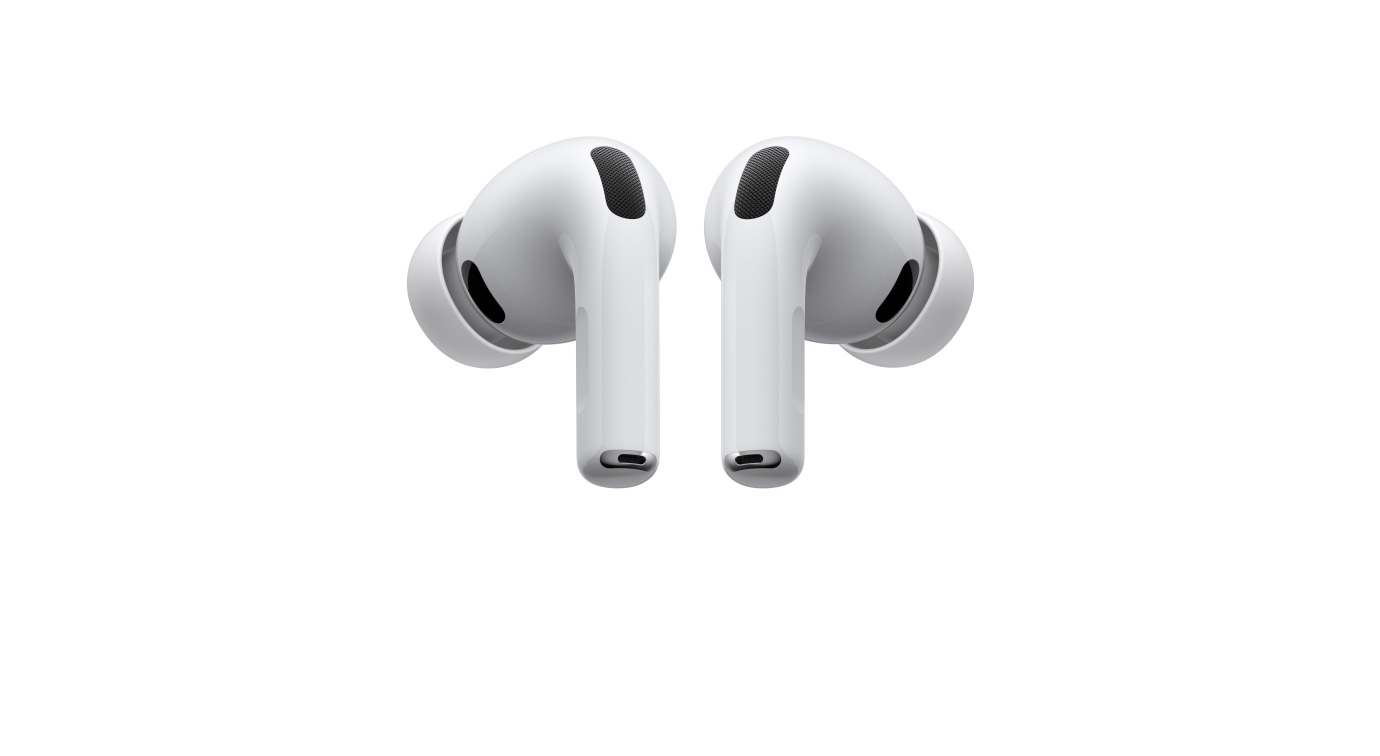 AirPods Pro 3 i hvid, venstre og højre trådløse øretelefoner med silikonepropper