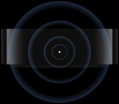 Apple TV 4K, front exterior, voice waves moving inward towards status light