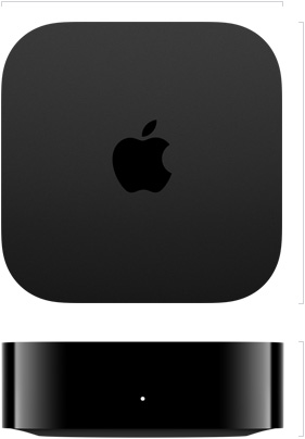 Bovenkant van Apple TV 4K, Apple logo in het midden, voorkant, statuslampje