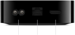 جهاز Apple&nbsp;TV&nbsp;4K، الجهة الخارجية الخلفية، المنافذ: مصدر طاقة مدمج، منفذ إيثرنت&nbsp;غيغابت، منفذ&nbsp;HDMI‏