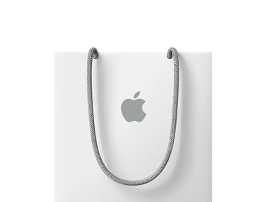 Weisse Apple Tasche, grauer Tragegriff, graues Apple Logo mittig