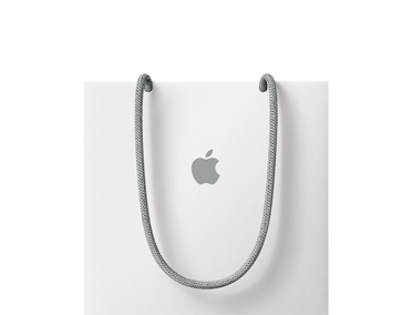 Bolsa blanca de Apple, asas grises, logo de Apple gris en el centro