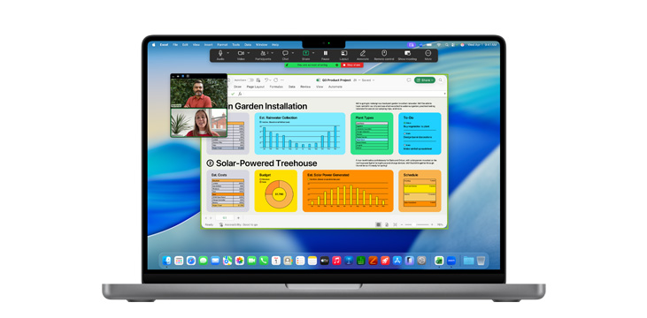 Microsoft Excel과 Zoom 등 복수의 앱 윈도우가 열려 있는 MacBook Pro 14