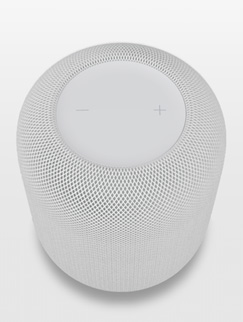 Valkoinen HomePod iPhonen näytöllä lisätyn todellisuuden näkymässä.