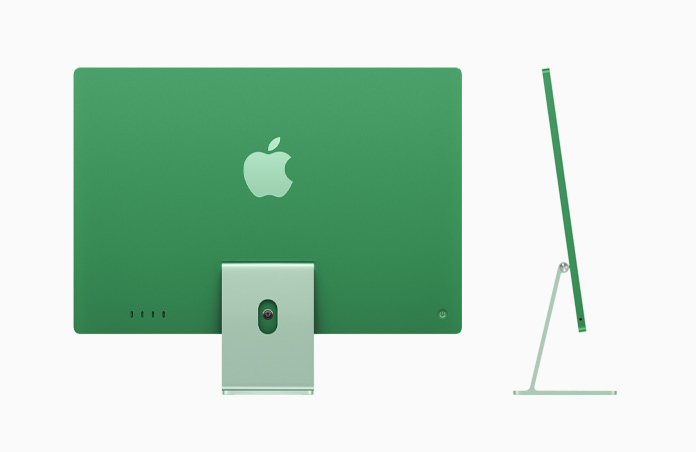 Grøn iMac vist bagfra. Grøn iMac vist fra siden