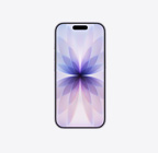iPhone 17, priekšpuses skats, lavandas krāsa, Dynamic Island centrā augšpusē