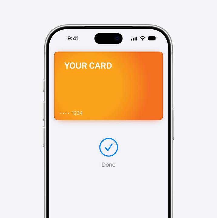 Osaline iPhone'i ekraan, kus on näidatud krediitkaardi kasutamist Apple Pay rakenduses