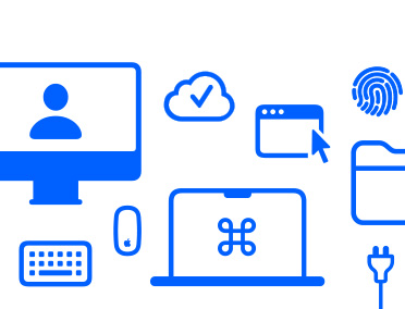 Logo Configuration personnalisée, avec différentes illustrations liées au Mac, comme une souris et un clavier
