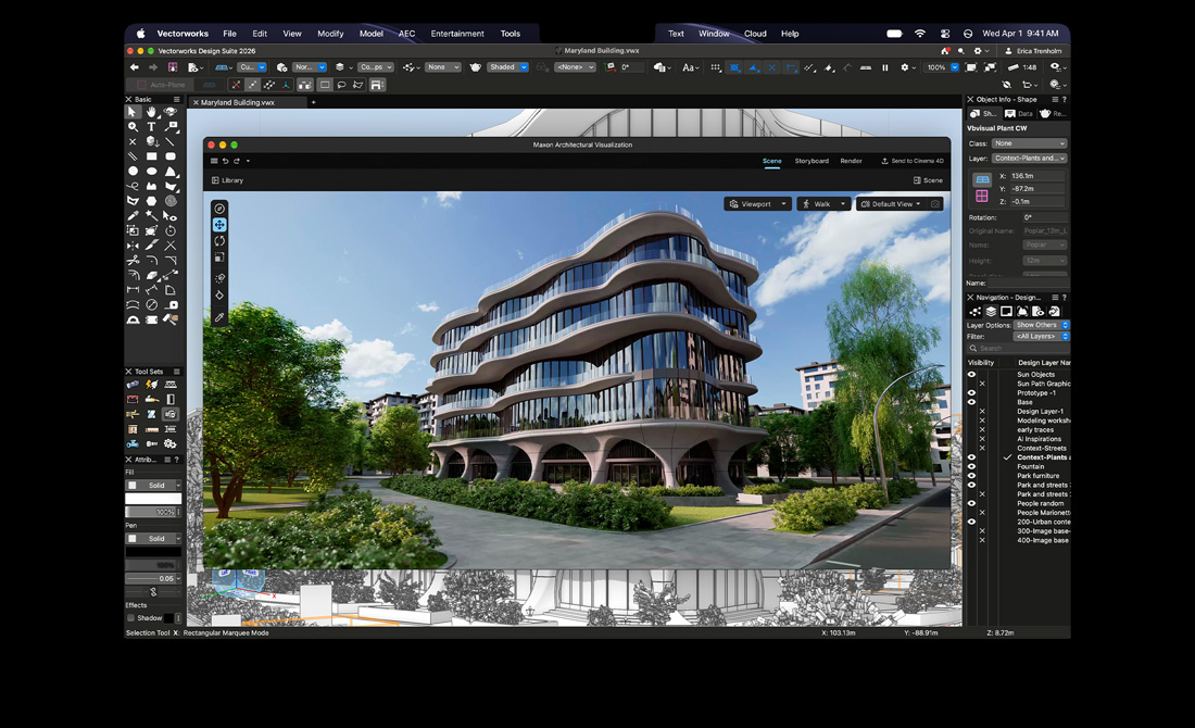 Écran de MacBook Pro affichant Vectorworks Design Suite