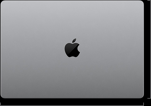 MacBook Pro mit PROLED XDR Display, Farbe Silber, Oberseite, geschlossen, Abmessungen: Länge beträgt 24,42 cm, Breite beträgt 35,55 cm