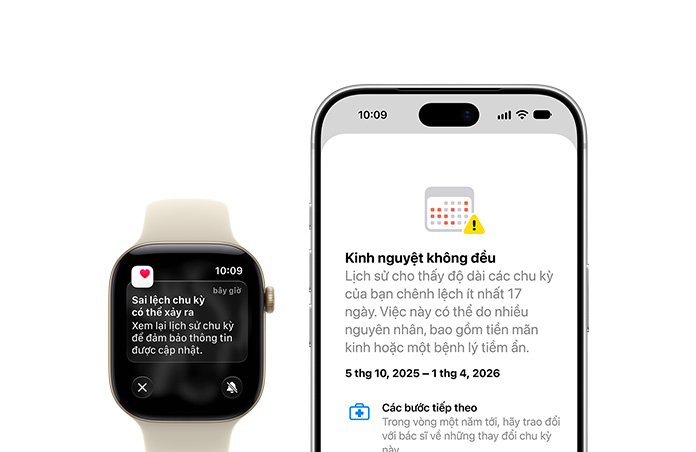Health app Cycle Tracking update of Possible Cycle Deviation on Apple Watch Series 12 Sand Sport Band with Aluminum Light Gold case and iPhone 18 Pro